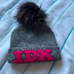 Girls Pink Beanie Hat embroidered print EUC!!!!
